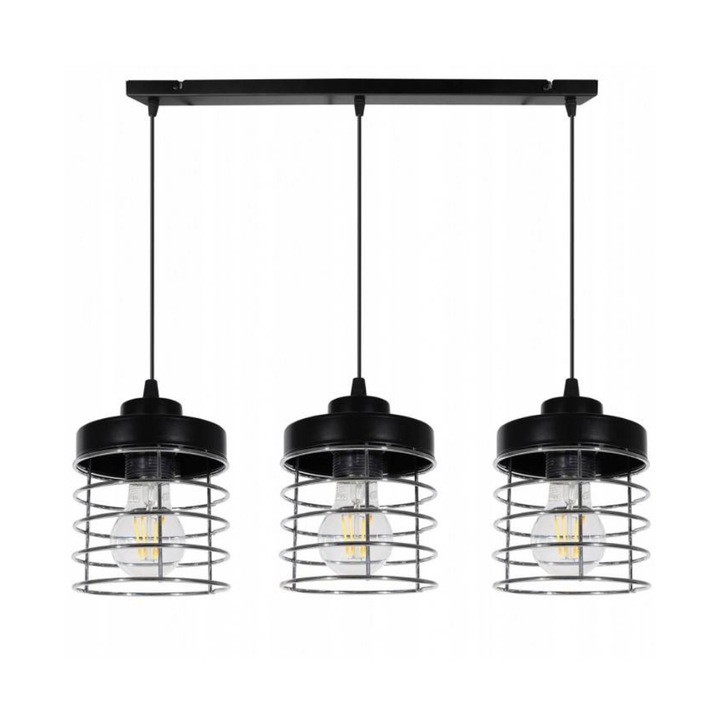 Lustra, Light Home, RASTI, Desing loft, E27, Numarul de puncte luminoase 3, Iluminat interior, Latime 45996cm, Lungime 60 cm, Metal, Alb/chrom/Negru