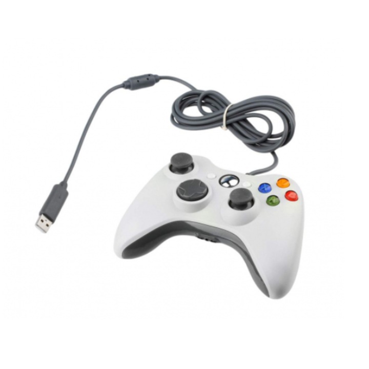 Controler pentru Xbox 360 / PC si PS3, Cu fir, Vibartii, Dublu-soc, Ergonomic, Alb
