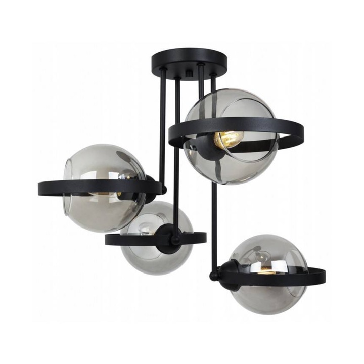 Plafoniera suspendata, LightHome, Ring Haga, Retea de alimentare, 60 W, 4 puncte luminoase, 14 cm, 45x52 cm, E27, sticla, Grafit