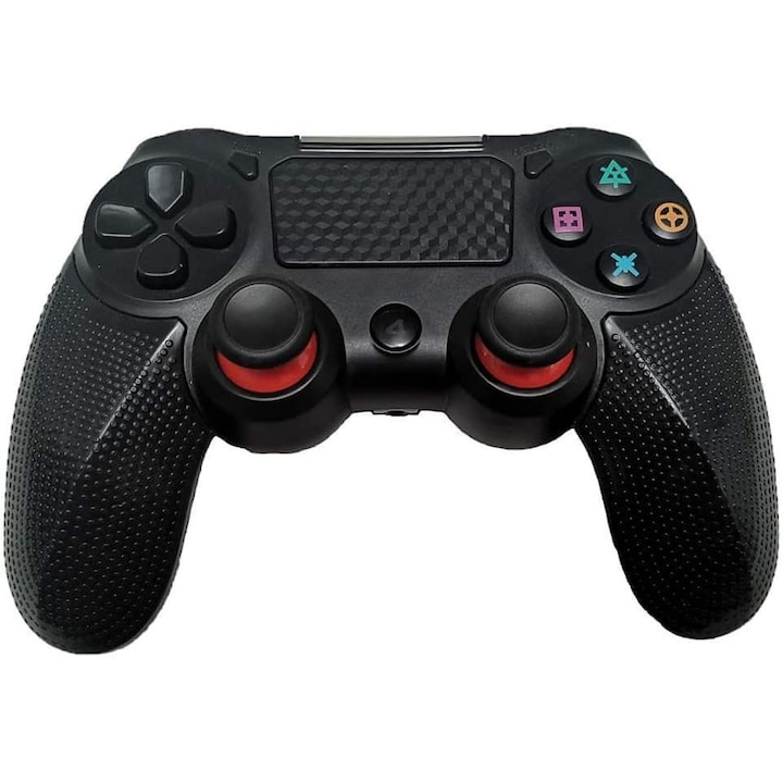 Безжичен контролер за PS4, активна вибрация, презареждаем, LED индикатор, ергономичен дизайн, черен