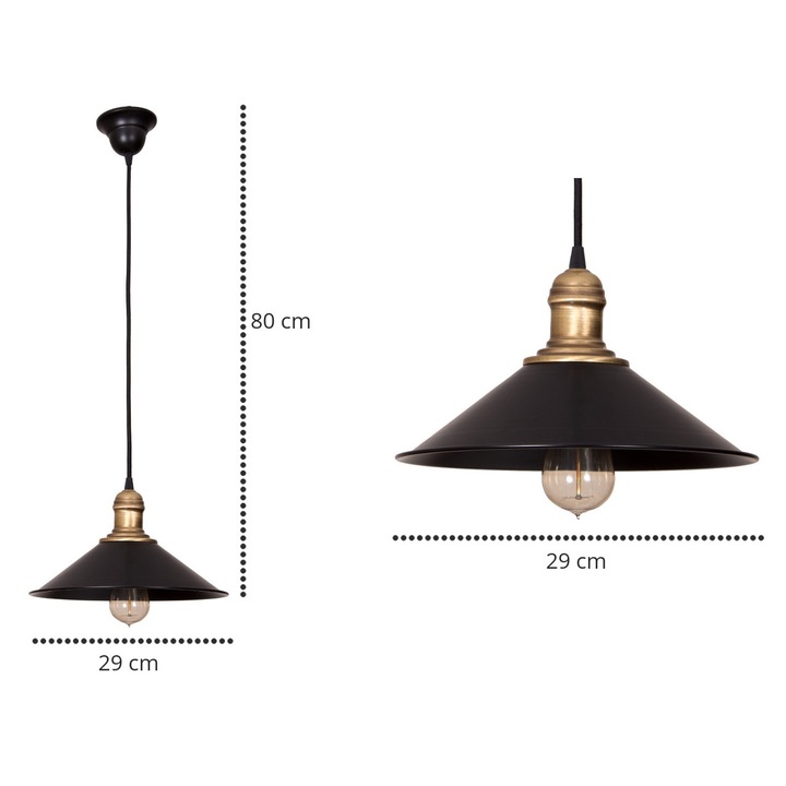 Lustra tip pendul, Light Home, Reno, 1 punct de lumina, E27, 230V, 60W, 80x29cm, Clasa A, LED, Metal, Negru