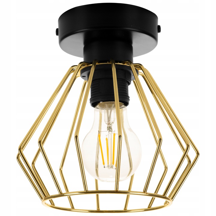 Plafoniera loft, Light Home, Santos, 1 punct de lumina, E27, 230V, 18.5x18cm, LED, Metal, Auriu/Negru