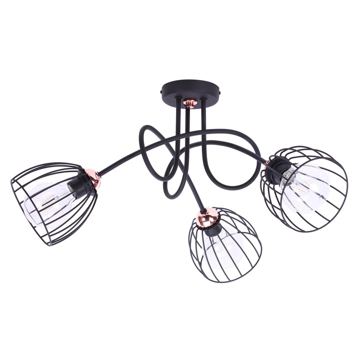 Candelabru retro, Light Home, Edison, reglabile, Lungime 34 cm, Latime 66 cm, Abajur 18 cm, E27, 3 punct de lumina, metal, Cupru