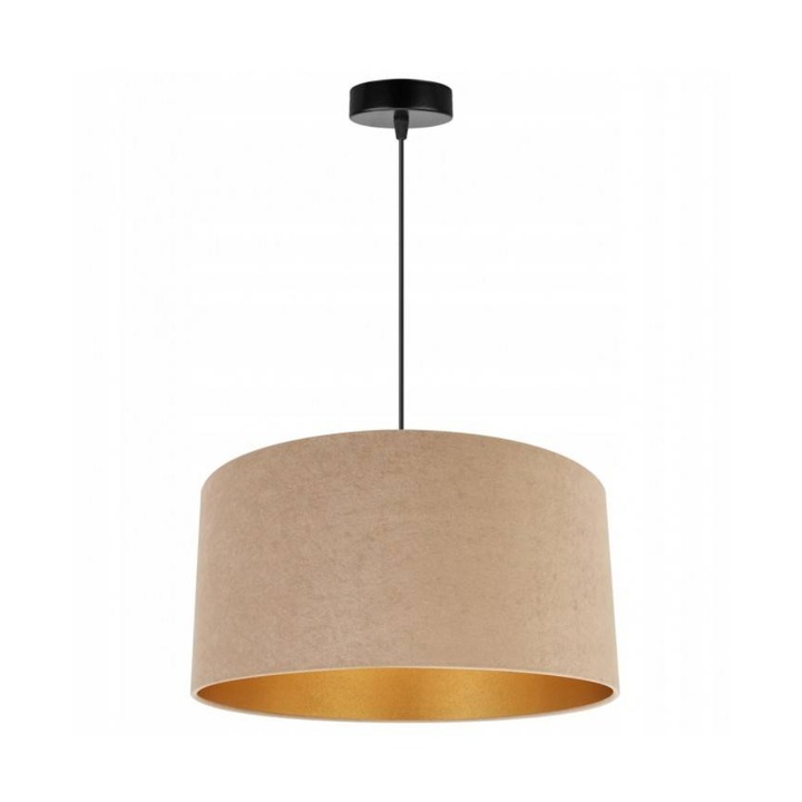 Plafoniera suspendata cu abajur, Light Home, Mediolan, reglabile, Lungime 100 cm, Latime 40 cm, Abajur 40 cm, E27, 1 punct de lumina, material textil, Bej/Auriu