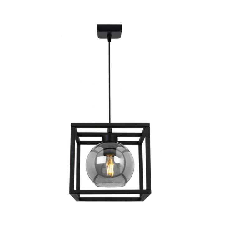 Plafoniera suspendata, Light Home, Haga Cage, reglabile, Lungime 80 cm, Latime 22 cm, Abajur 15 cm, E27, 1 punct de lumina, sticla, Negru