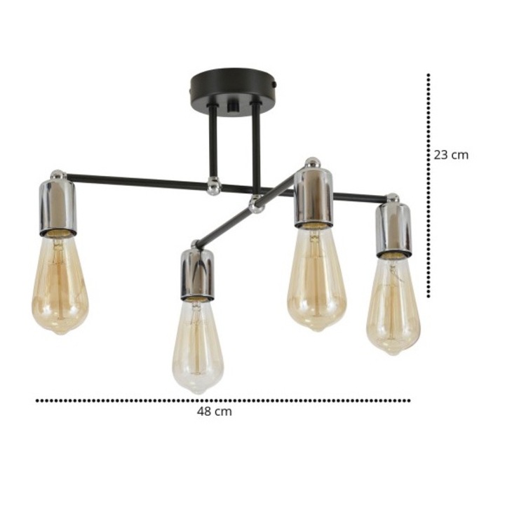 Lustra loft, Light Home, Lumen, Desing loft, E27, Numarul de puncte luminoase 4, Iluminat interior, Lungime 48, Metal, Cupru