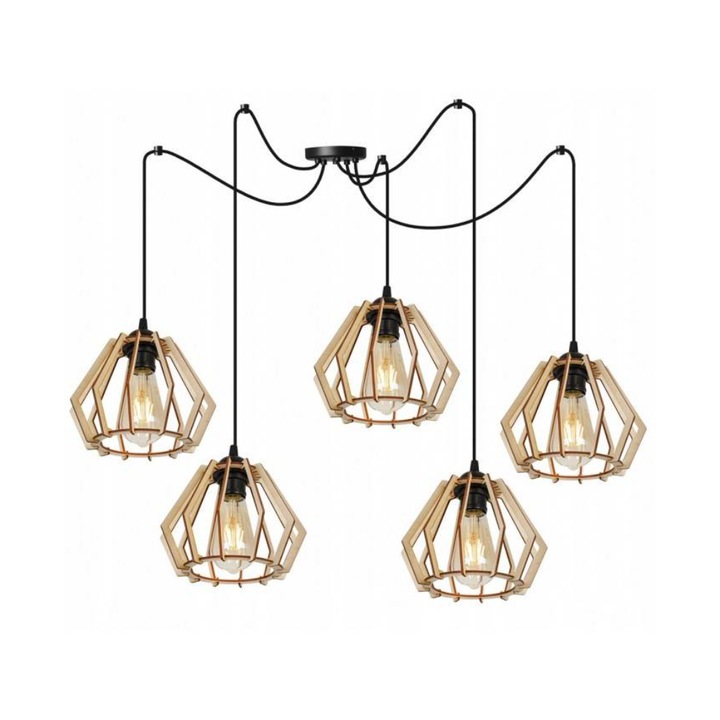 Pendul multiplu Timber, Light Home, Metal, Soclu E27, 200 cm, Negru