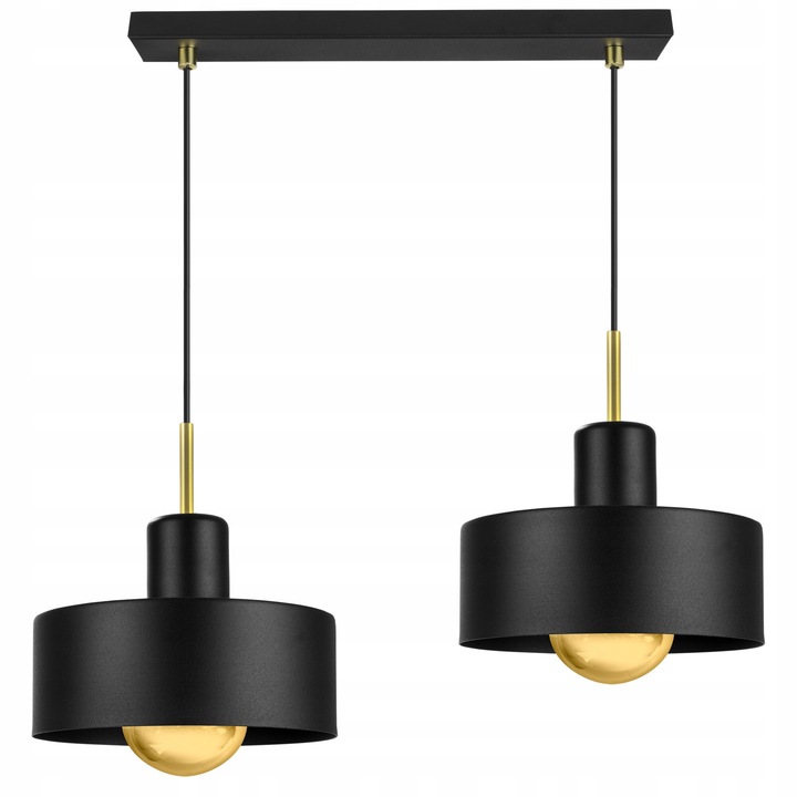 Plafoniera suspendata, Light Home, Barcelona, reglabile, Lungime 95 cm, Latime 55 cm, Abajur 20 cm, E27, 2 punct de lumina, metal, Negru/Auriu