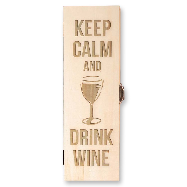 Cutie pentru sticla de vin personalizata cu mesajul Keep calm, 34.5x10x9.5 cm