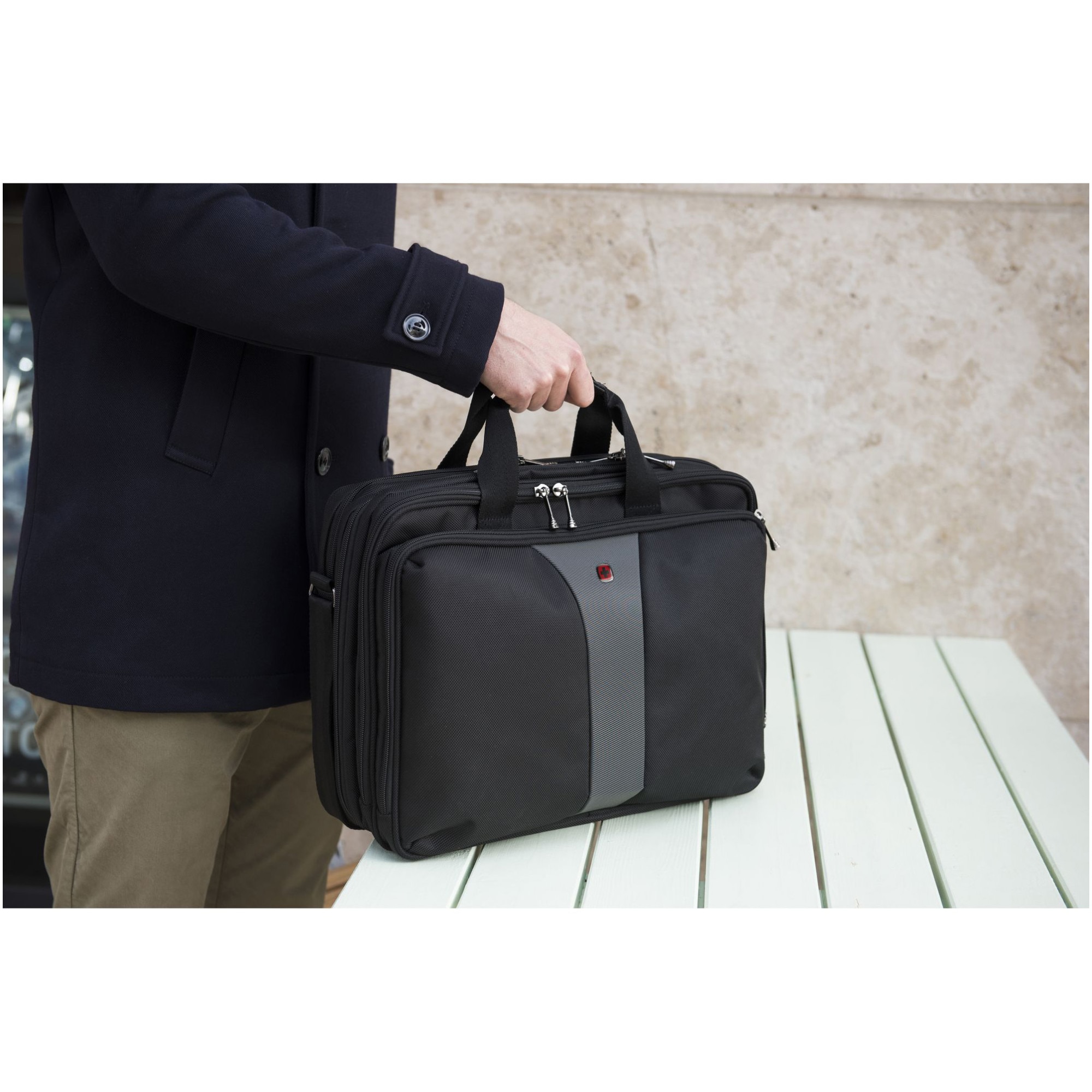 Geanta Wenger Double-Gusset 16", tripla protectie, Negru/Gri
