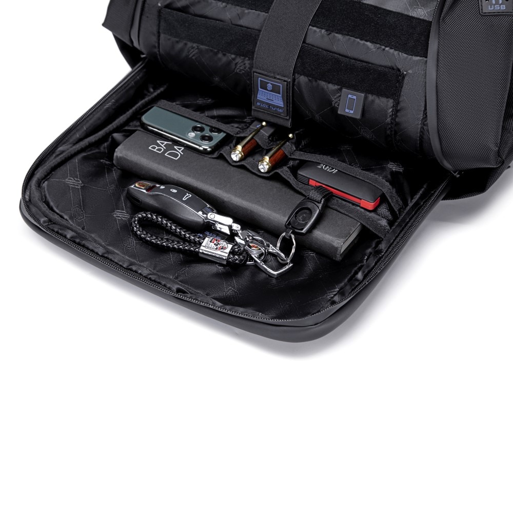 Rucsac laptop 15.6" business, impermeabil, cu orificiu pentru casti audio, Arctic Hunter, 45x30x11 cm, Negru
