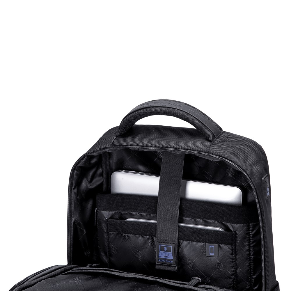 Rucsac laptop 15.6" business, impermeabil, cu orificiu pentru casti audio, Arctic Hunter, 45x30x11 cm, Negru