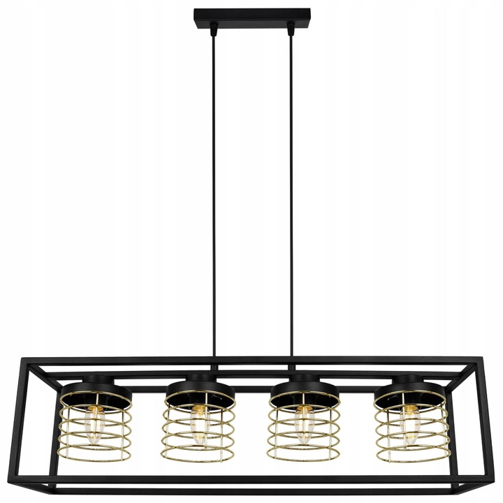 Pendul cvadruplu Rasti Cage, Light Home, Metal, Soclu E27, 50 cm, Negru