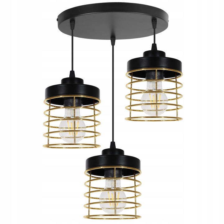 Pendul triplu Rasti Cage, Light Home, Metal, Soclu E27, 100 cm, Negru