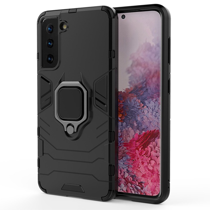 Samsung Galaxy S21 FE védőtok, Army Shield, Hybrid Armor, Gyűrűtartó, Aziao Tech, Fekete
