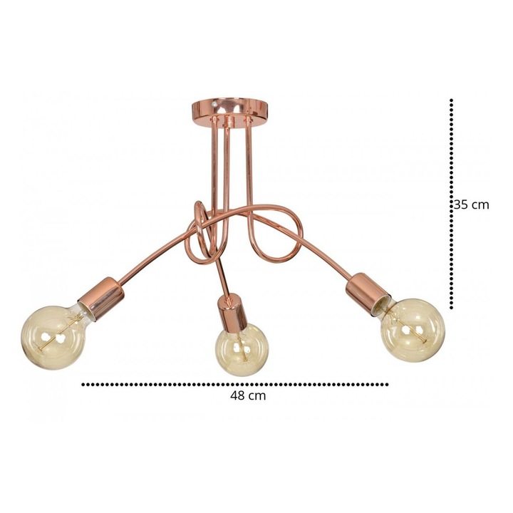 Lustra Edison, Light Home, Edison, Desing moderne, E27, Numarul de puncte luminoase 3, Iluminat interior, Lungime 48, Metal, Cupru