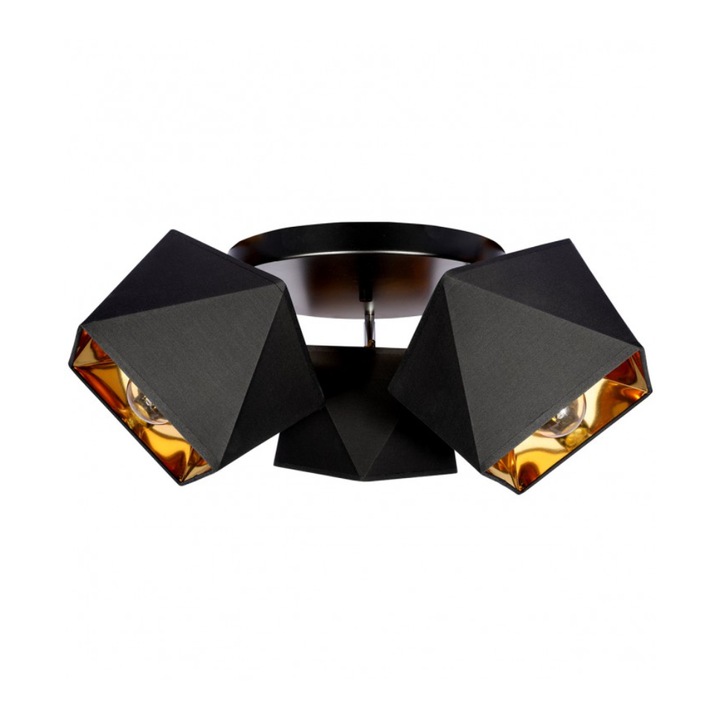 Плафон, Light Home, Метал/Текстил, E27, 60 W, Черен/Златен