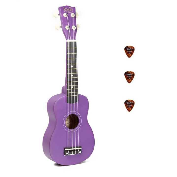 Korala UKS15PU szoprán ukulele készlet, 3 húros, matt lila, tok nélkül