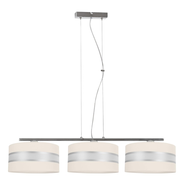 Plafoniera suspendata, Light Home, Elegance, reglabile, Lungime 95 cm, Latime 102 cm, Abajur 30 cm, E27, 3 punct de lumina, material textil, Negru/Gri/Alb