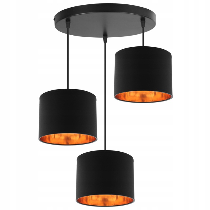Pendul triplu Lampshade, Light Home, Metal, Soclu E27, 75 cm, Negru