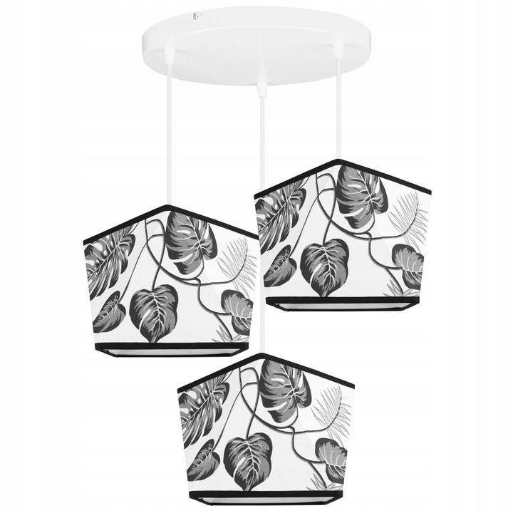 Plafoniera suspendata cu abajur, Light Home, Manila, reglabile, Lungime 95 cm, Abajur 22.5 cm, E27, 3 punct de lumina, material textil, Alb/Verde