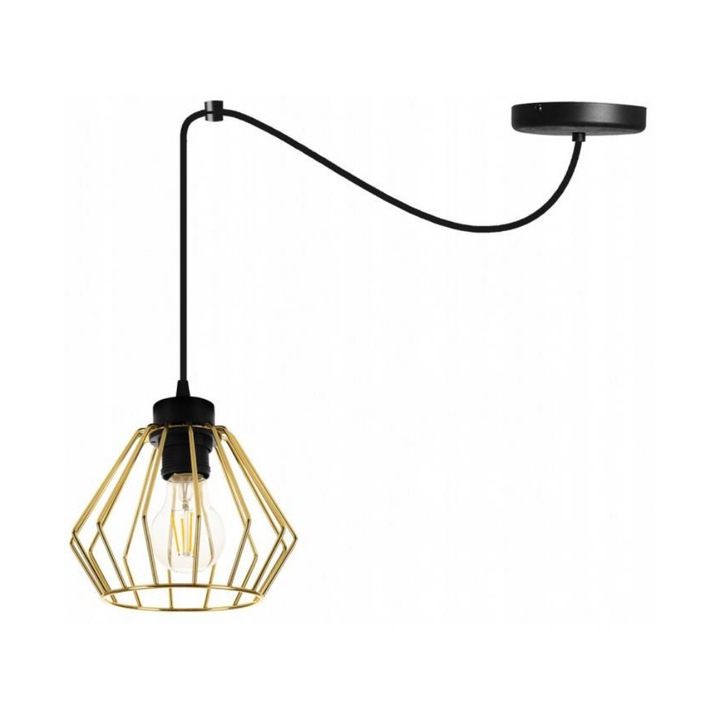 Pendul triplu Diamond, Light Home, Metal, Soclu E27, 80 cm, Auriu/Negru