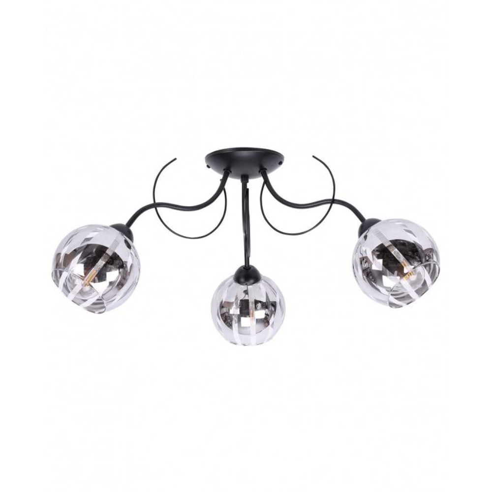 Плафон, Light Home, Метал/Стъкло, E27, 60W, Черен/Прозрачен - eMAG.bg