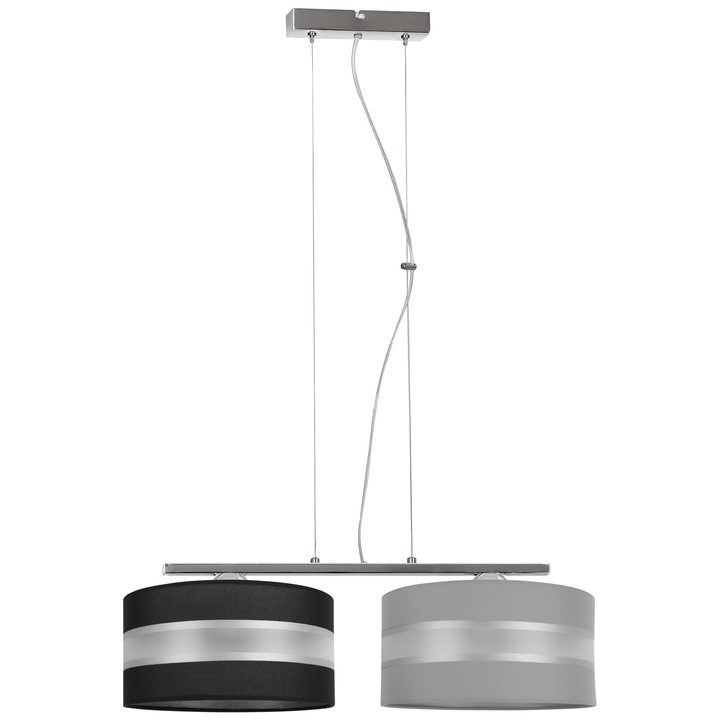 Plafoniera suspendata, Light Home, Elegance, reglabile, Lungime 95 cm, Latime 66 cm, Abajur 30 cm, E27, 2 punct de lumina, material textil, Negru/Gri