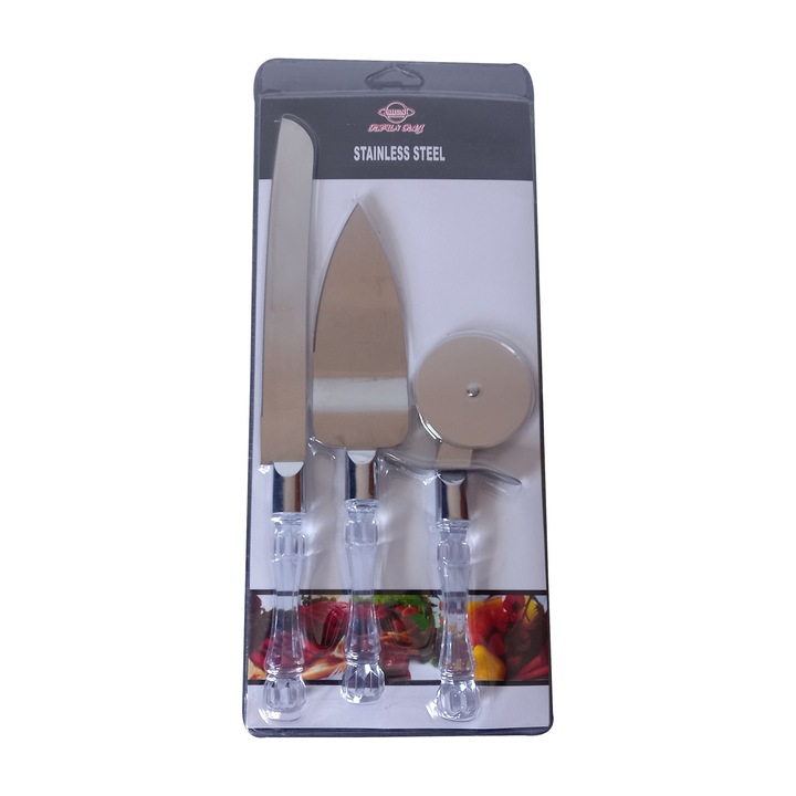 Set 3 ustensile pentru Tort si Prajituri, Metal, 33/26/20 cm