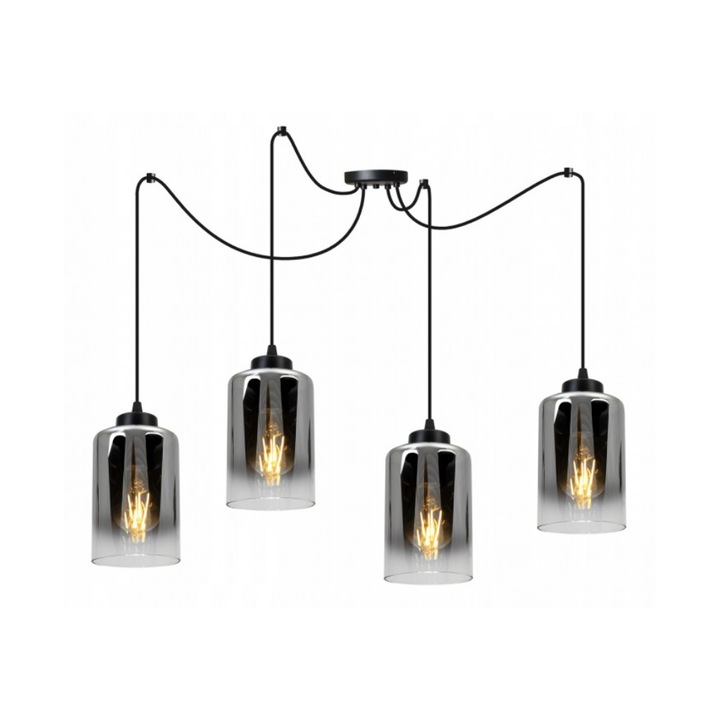 Полилей, Light Home, Метал/Стъкло, 200 см, E27, Черен/Прозрачен