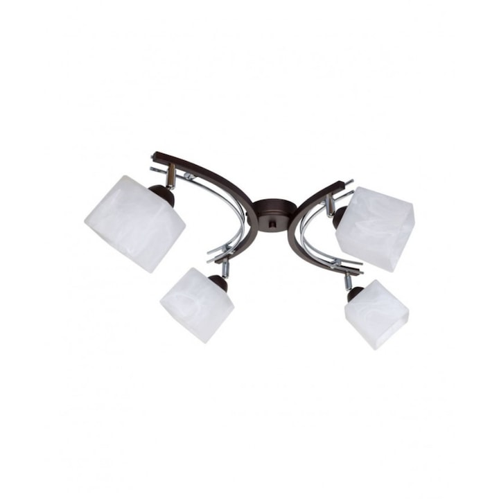 Light Home, Mennyezeti lámpa, Fém / Üveg, Négyzet alakú lámpaernyő, Króm elemek, E27, 26 cm, Barna / Fehér