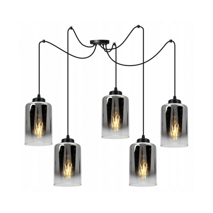 Полилей, Light Home, Метал/Стъкло, 200 см, E27, Черен/Прозрачен