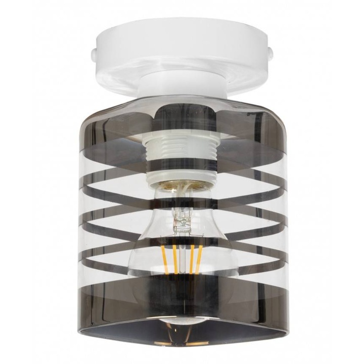 Плафон Light Home, Метал/Стъкло, Абажур с шарка, E27, Бял/Прозрачен