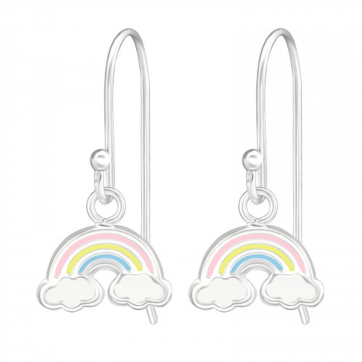925 ezüst szivárványos fülbevaló gyerekeknek, függő típus, ezüst, ékszerdoboz, lányos kollekció a Boutique 23-tól