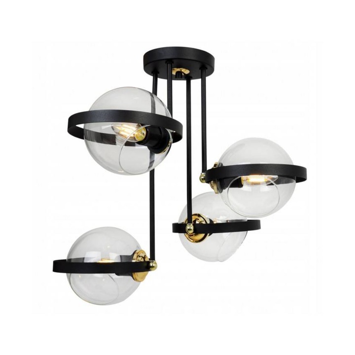 Полилей Light Home, Метал/Стъкло, С висулки, E27, Черен/ Прозрачен