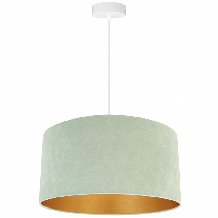 Plafoniera suspendata cu abajur, Light Home, Mediolan, reglabile, Lungime 100 cm, Latime 40 cm, Abajur 40 cm, E27, 1 punct de lumina, material textil, Verde deschis/Auriu