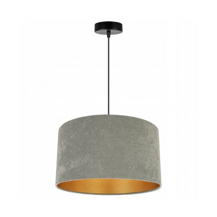 Plafoniera suspendata cu abajur, Light Home, Mediolan, reglabile, Lungime 100 cm, Latime 35 cm, Abajur 35 cm, E27, 1 punct de lumina, material textil, Gri/Auriu/Negru