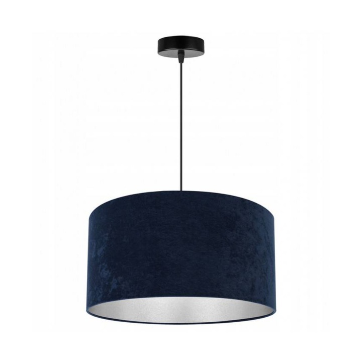 Plafoniera suspendata cu abajur, Light Home, Mediolan, reglabile, Lungime 100 cm, Latime 35 cm, Abajur 35 cm, E27, 1 punct de lumina, material textil, Albastru marin/Crom