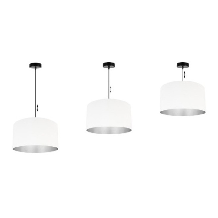 Plafoniera suspendata cu abajur, Light Home, Mediolan, reglabile, Lungime 100 cm, Latime 35 cm, Abajur 35 cm, E27, 1 punct de lumina, material textil, Alb/Crom