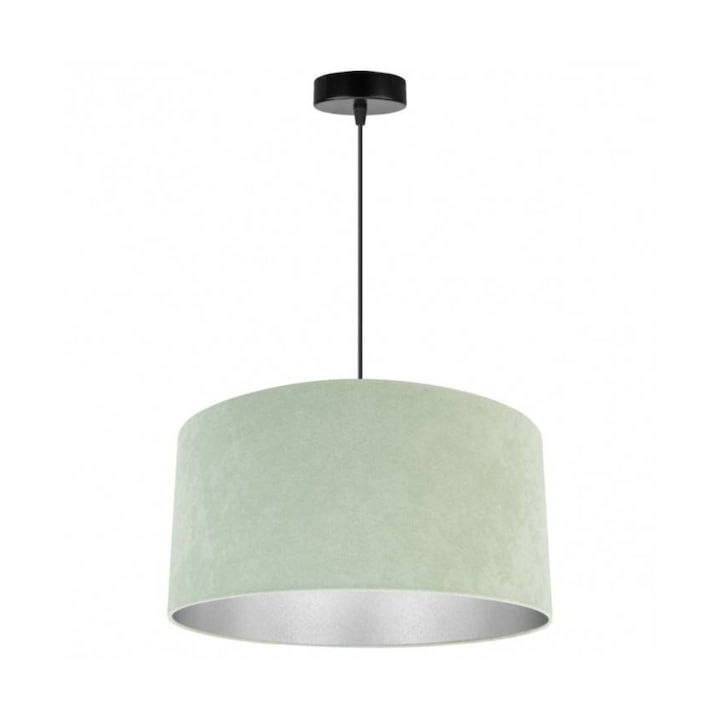 Plafoniera suspendata cu abajur, Light Home, Mediolan, reglabile, Lungime 100 cm, Latime 44 cm, Abajur 44 cm, E27, 1 punct de lumina, material textil, Verde deschis/Crom