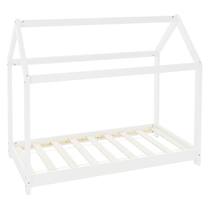 Рамка за легло ML Design, Борово дърво, Бял, 165.5 x 132 x 88.5 см