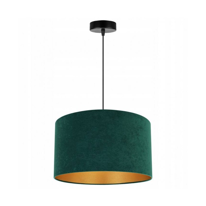 Plafoniera suspendata cu abajur, Light Home, Mediolan, reglabile, Lungime 100 cm, Latime 35 cm, Abajur 35 cm, E27, 1 punct de lumina, material textil, Verde/Auriu