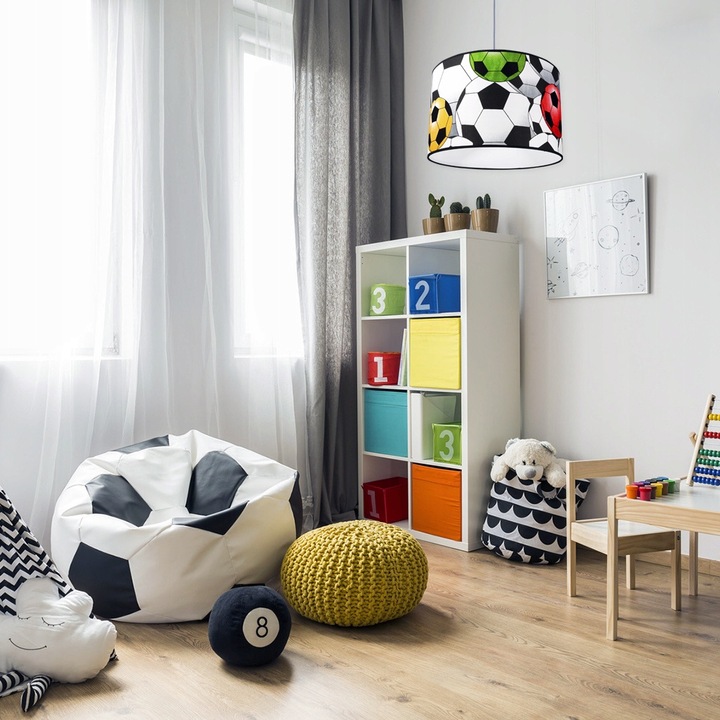Lampa suspendata, Light Home, Soccer, cu abajur pentru camera copiilor, din plastic, 230V, E27, 93x35 cm, multicolora