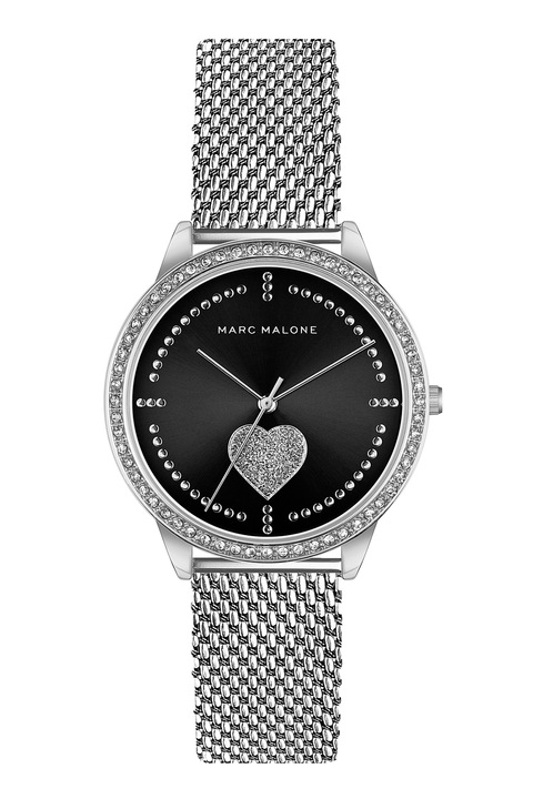 Marc Malone, Ceas cu bratara de otel inoxidabil cu model plasa si cristale, Argintiu