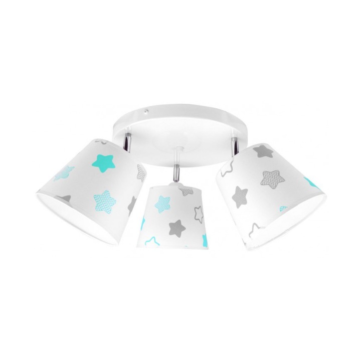 Lustra moderna pentru camera copilului Light Home, 3 surse de iluminare, Metal, 25x66 cm, Alb/Albastru