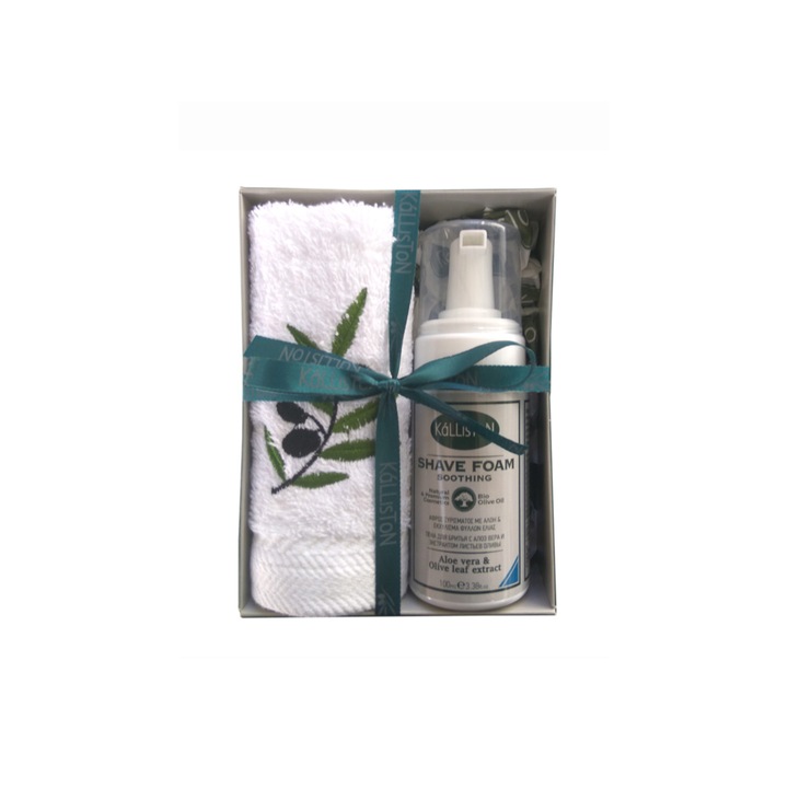 Set cadou Kalliston, pentru barbati cu spuma de ras si prosop, 100 ml