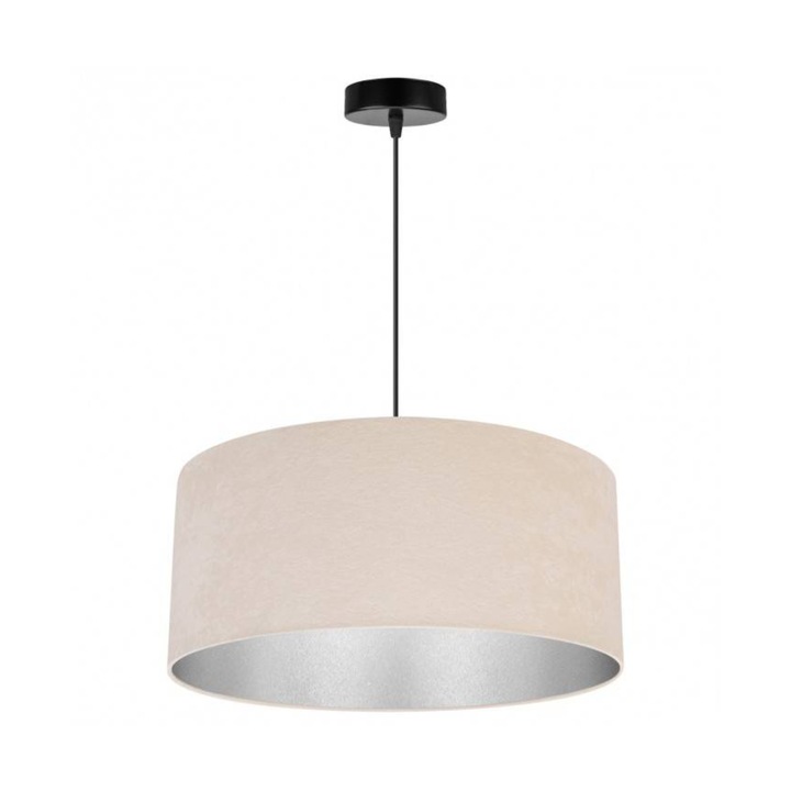 Plafoniera suspendata cu abajur, Light Home, Mediolan, reglabile, Lungime 100 cm, Latime 44 cm, Abajur 44 cm, E27, 1 punct de lumina, material textil, Bej deschis/Crom