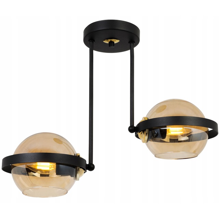 Plafoniera suspendata, LightHome, Ring, Retea de alimentare, 60 W, 2 puncte luminoase, 14 cm, 40x50 cm, E27, sticla, Cupru