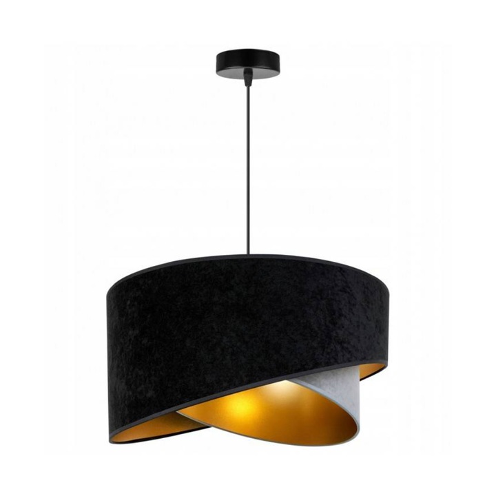 Plafoniera suspendata cu abajur, Light Home, Mediolan, reglabile, Lungime 100 cm, Latime 45 cm, Abajur 45 cm, E27, 1 punct de lumina, material textil, Negru/Gri