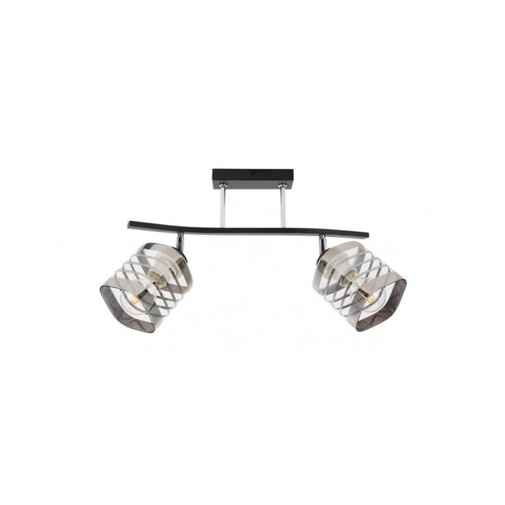 Plafoniera, Light Home, Metal/Sticla, Abajur dreptunghiular, E27, Negru/Transparent